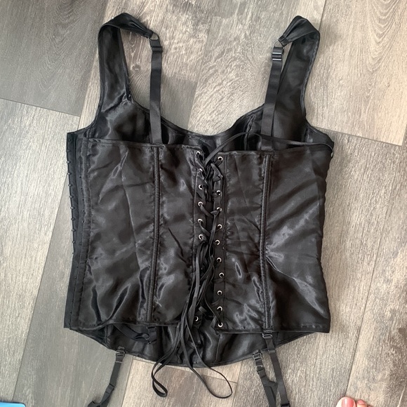 Fredericks of Hollywood dark academia black satin studded corset size 34 - Picture 12 of 12